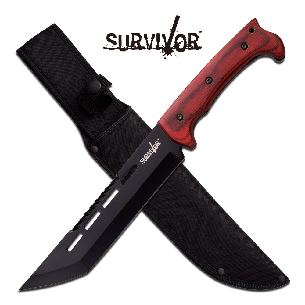 971240834.jpg CUCHILLO SURVIVOR CON PUÑO MADERA ROJA - Imagen 1